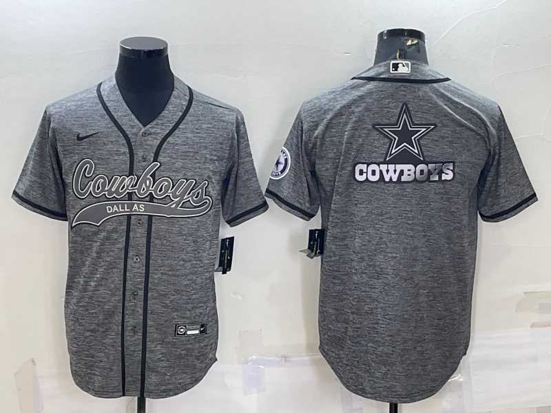 Men%27s Dallas Cowboys Grey Gridiron Team Big Logo Cool Base Stitched Baseball Jersey